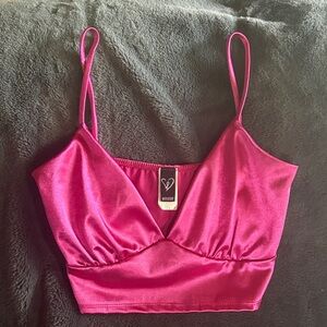 Windsor Fuchsia Satin Crop Top